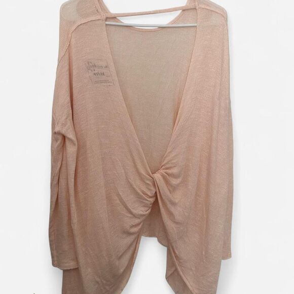 Free People cream pink Knit Twist Back Top – Boho Cozy Girl XS - Picture 3 of 6
